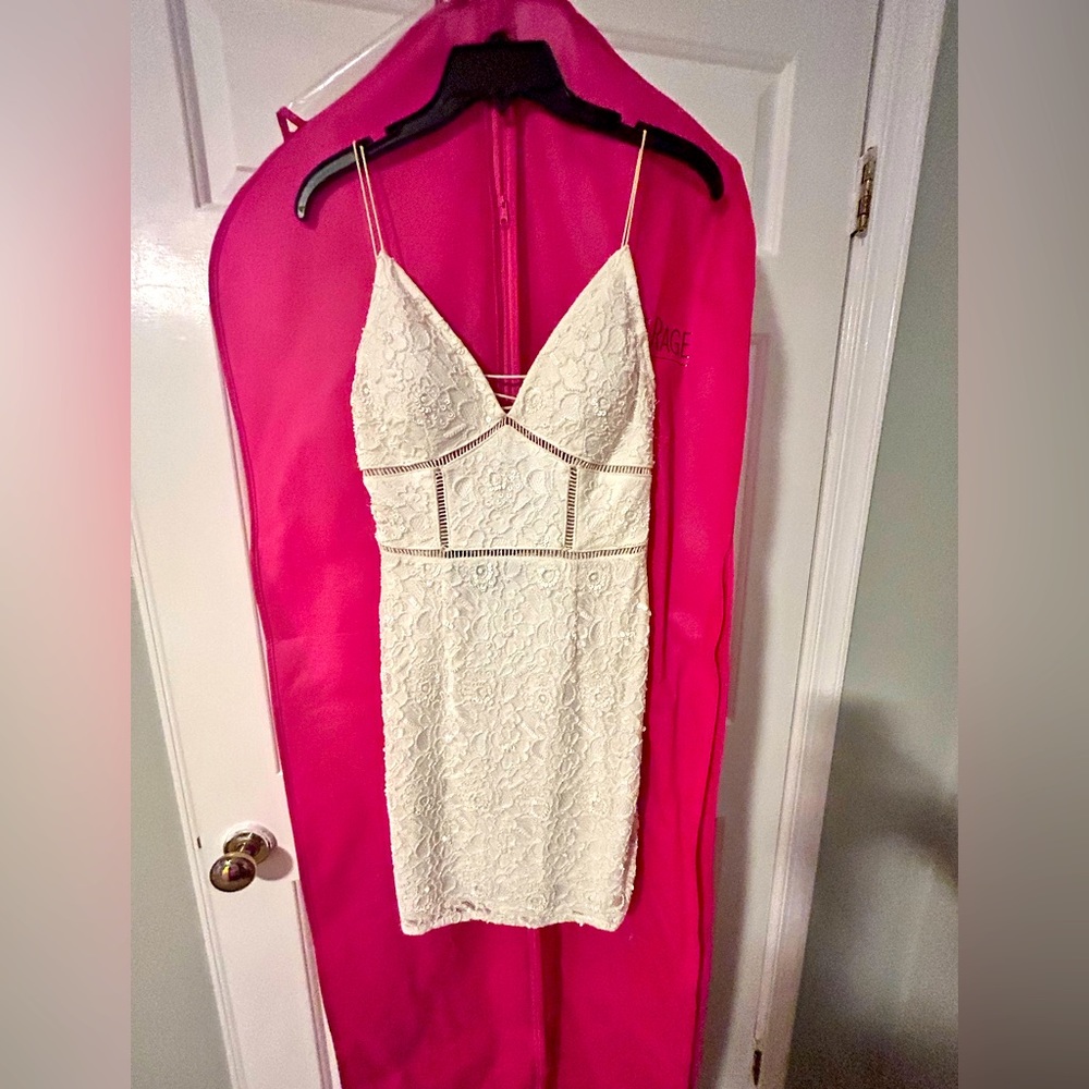 White sequined cocktail dress, corset back